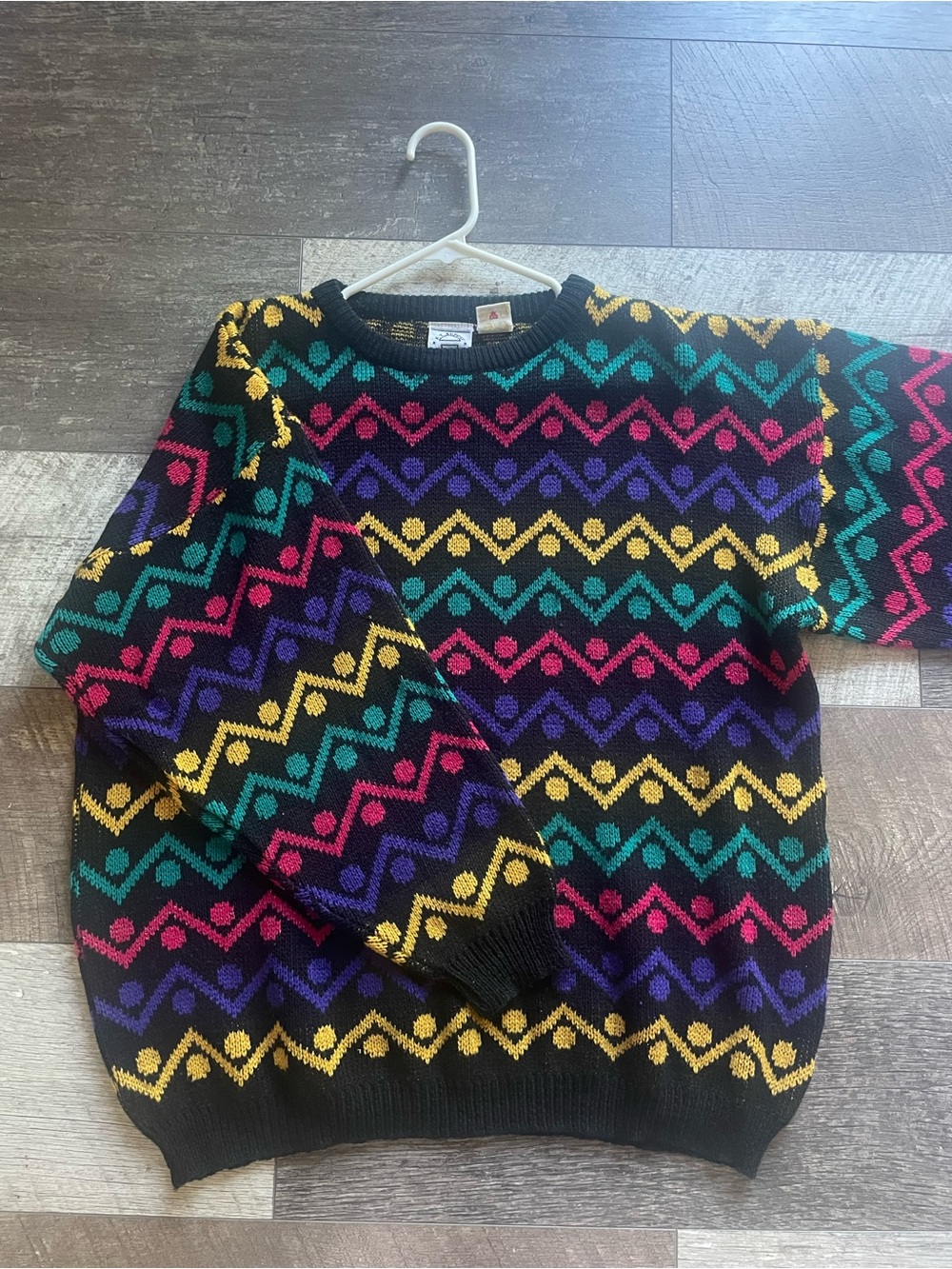 Vintage Black Multicolor Patterned Crewneck Sweater - F. T. Supply Company